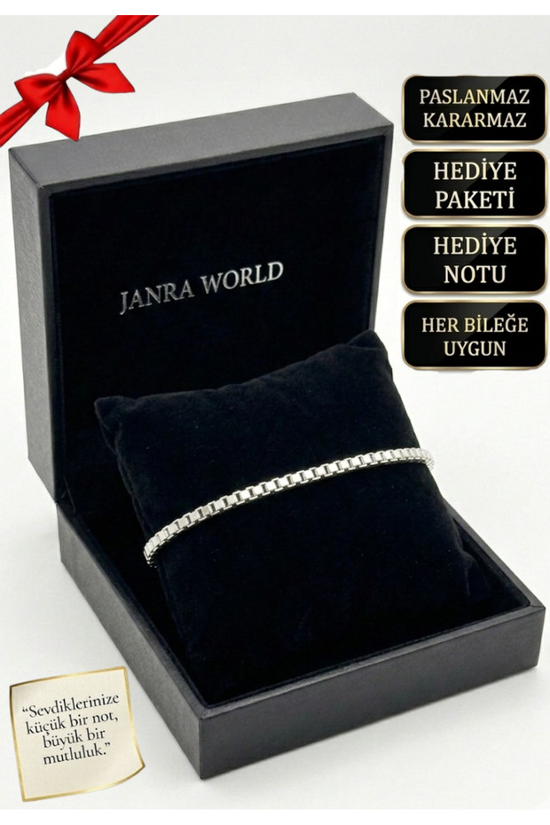 Unisex Stainless Steel Bracelet, Non-Tarnish Silver Color, Gift Boxed, Gift for Lover, Friend, Mother