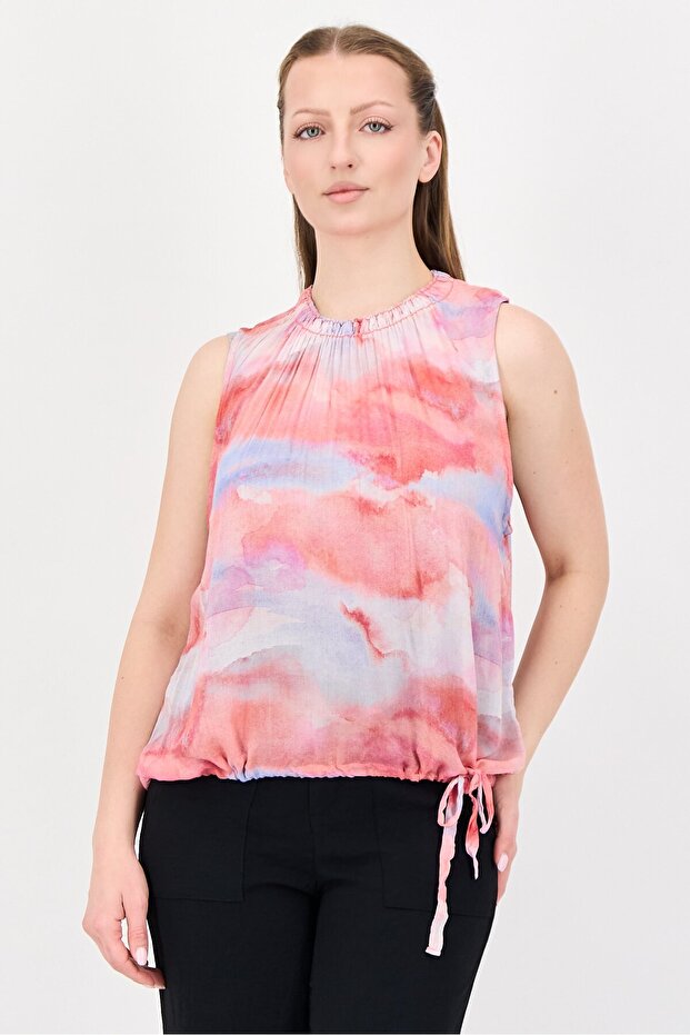 Women Crew Neck Sleeveless Tie Dye Top, Multicolor