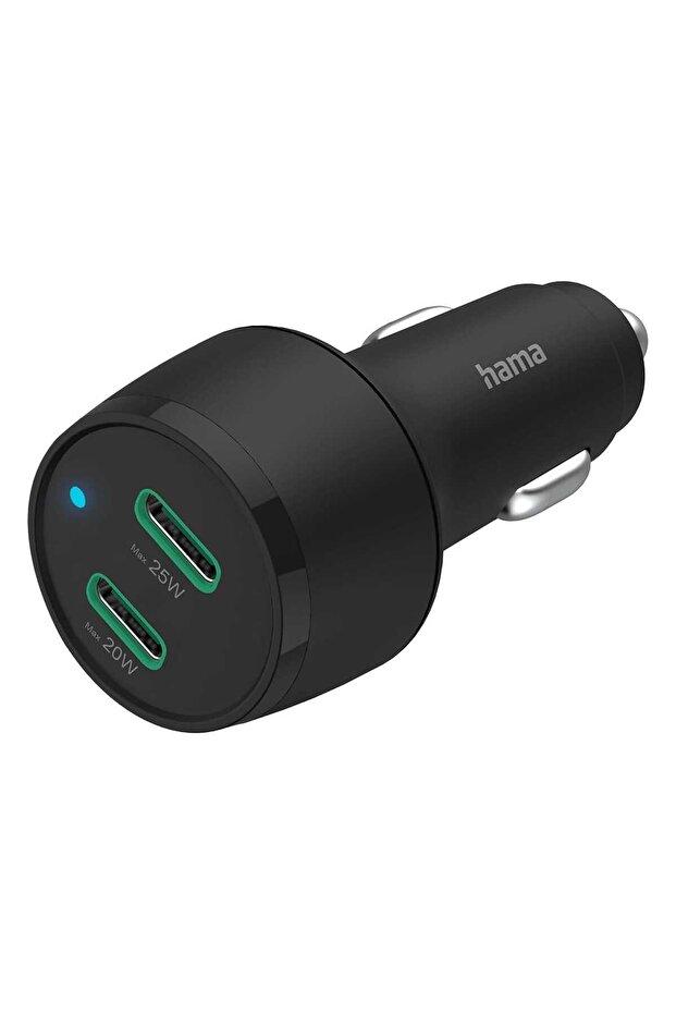 شاحن سيارة سريع بقدرة 45 واط مع كابلين USB-C، أسود