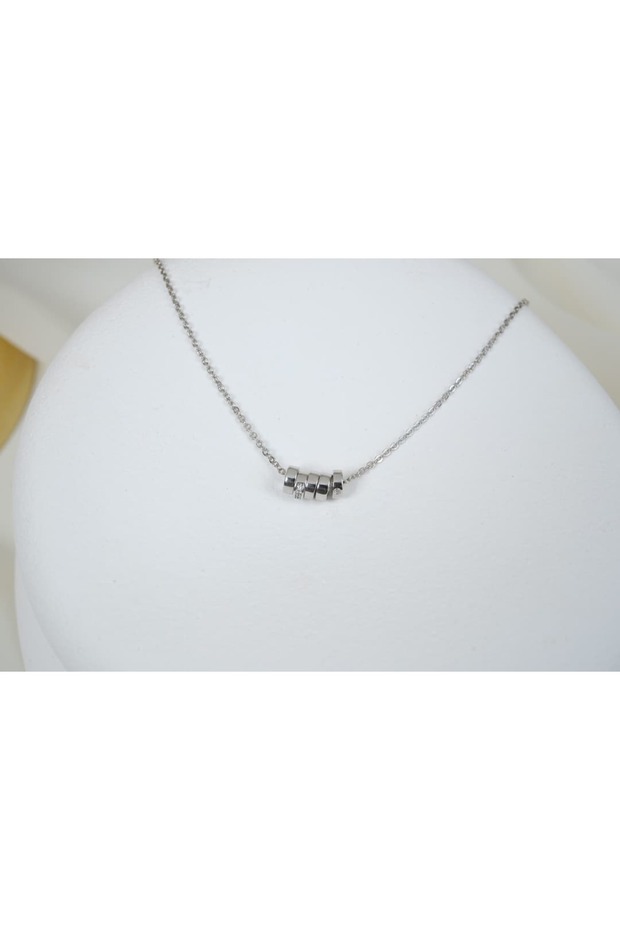 Mkol025 Five Ring Detail Minimal Necklace Silver