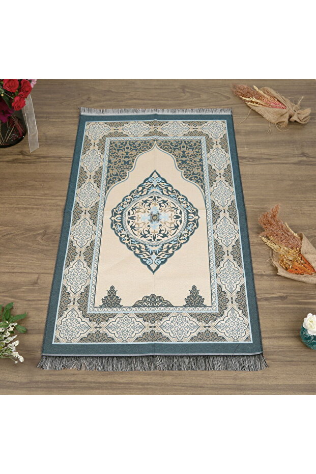 Gift Taffeta Prayer Rug Blue-Gold 68X110 cm - 200 Gr