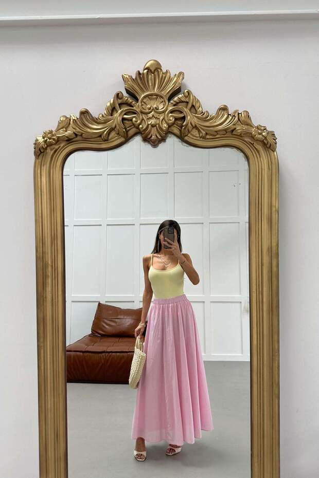 Lined Beli Rubber Skirt Pink