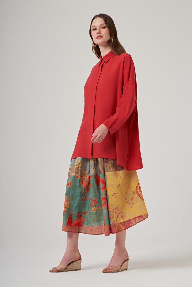Oversized Basic Summer Shirt 3001 Red - 2