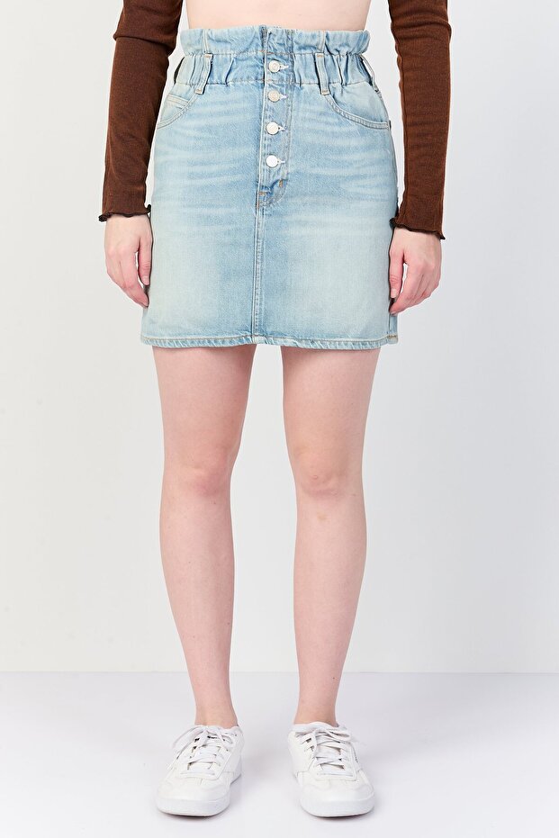 Women Washed Mini Skirts, Blue