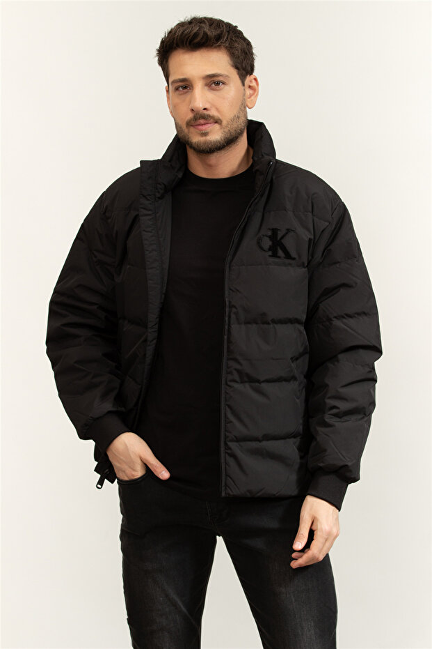 Ls Chenille Stand Collar Puffer Men's Puffer Jacket Black