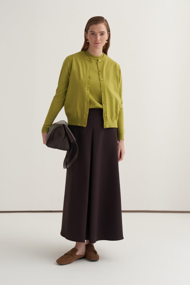 Women's Viscose Knitwear T-Shirt Cardigan Set Oil Green