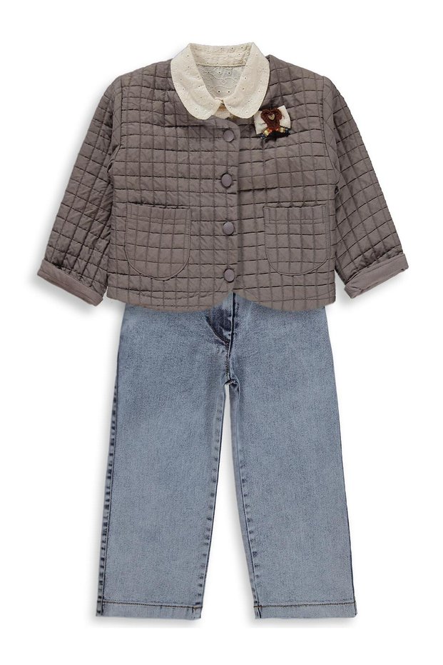Girl's Cardigan and Shirt Set for Ages 2-5 - Brown