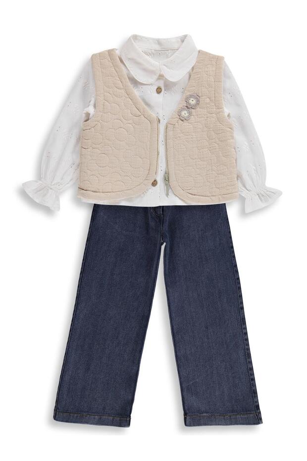 Girl's Vest Set Shirt Set for Ages 2-5 - Beige