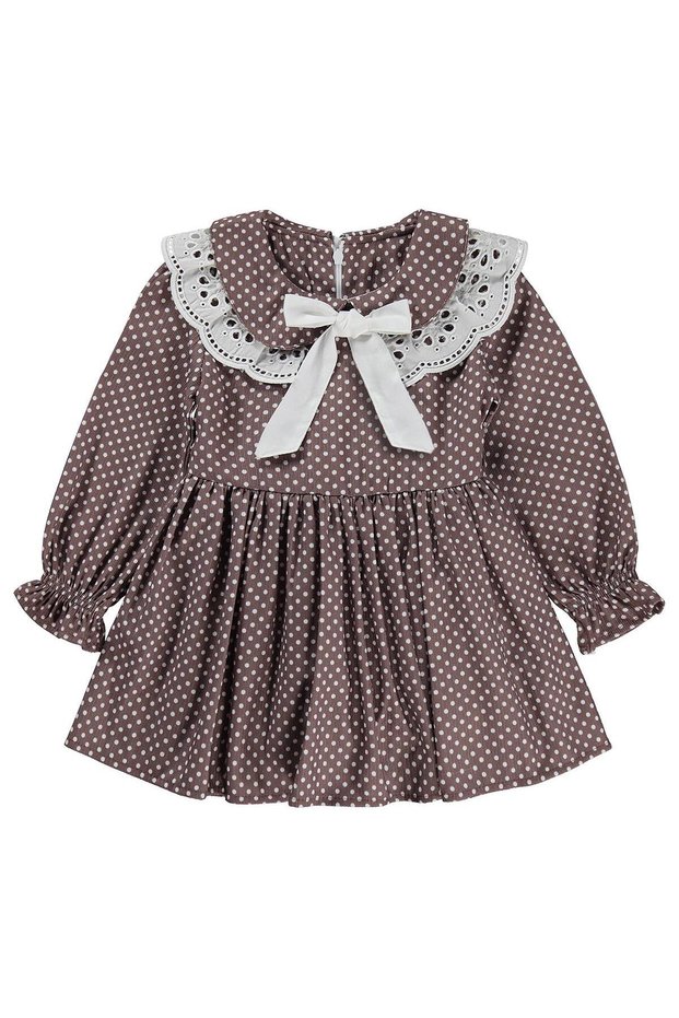 Lace Dress with Collar Bow for 2-5 Years - Brown 4-5 Years