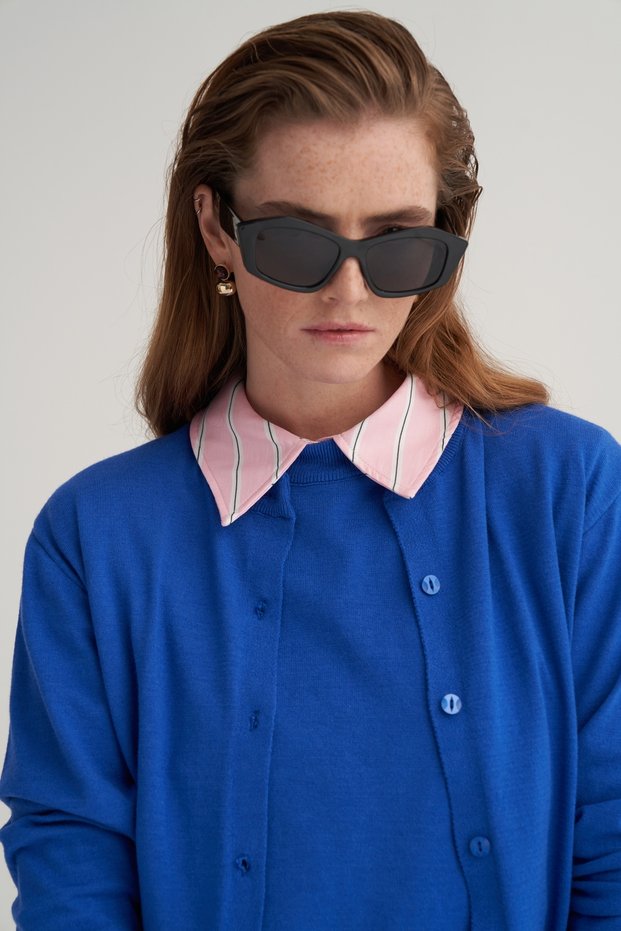 Women's Viscose Knitwear T-Shirt Cardigan Set Cobalt