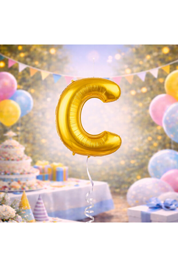 بالون فويل ذهبي على شكل حرف C مقاس 40 بوصة (100 سم) - متوافق مع الهيليوم، معبأ في عبوة