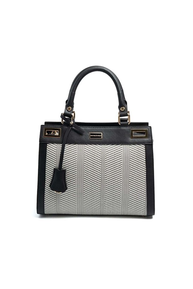 Black and White - Black Straw Women's Handbag Sp1174