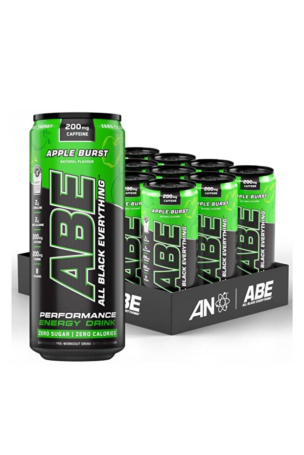 ABE Pre Workout Athletic Drink Food Supplement (Pack of 12 Cans x 330ml) (Apple Burst)