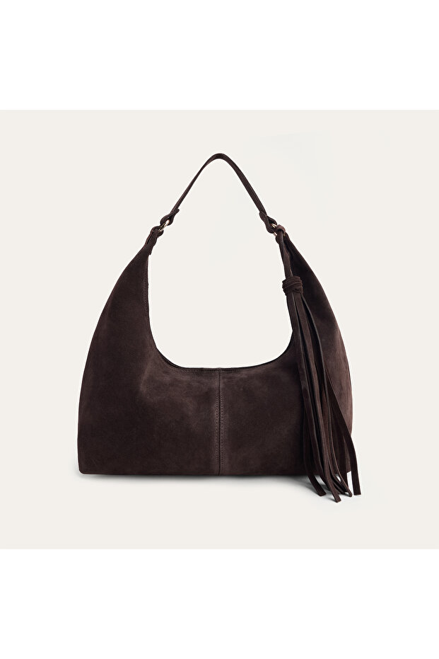 Women's Brown Tasseled Suede Leather Handbag