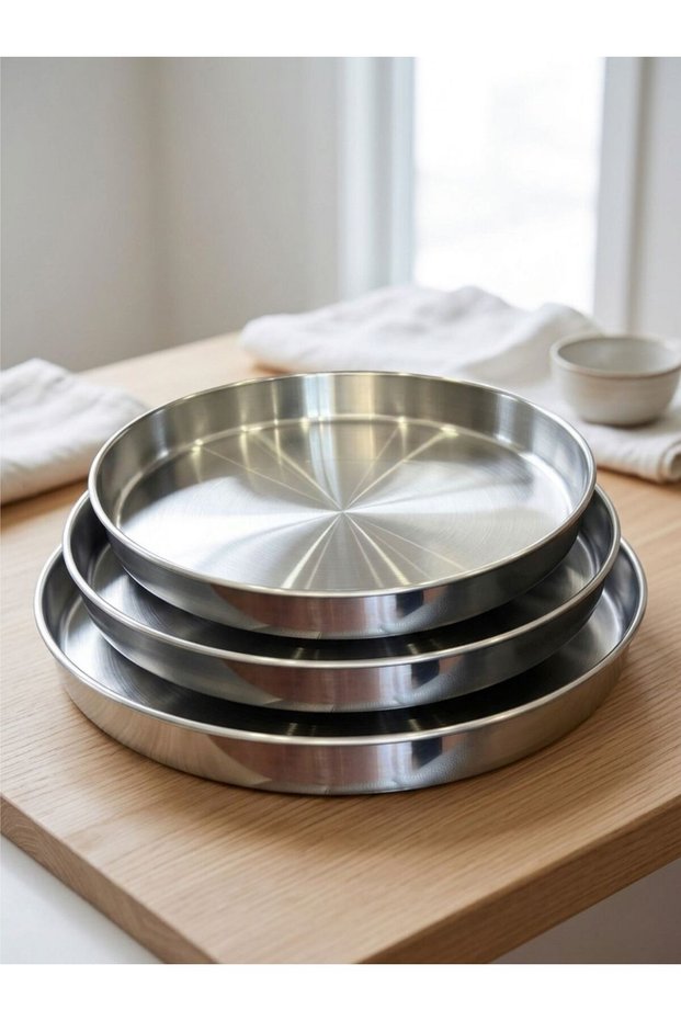 Triple Stainless Steel Baking Tray Round, Set of 3 Durable Trays for Baklava and Pastries