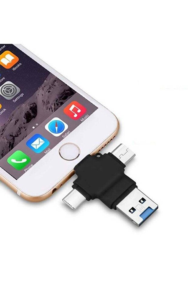 4 In 1 Lightning Type-C Micro USB Card Reader Black - 4