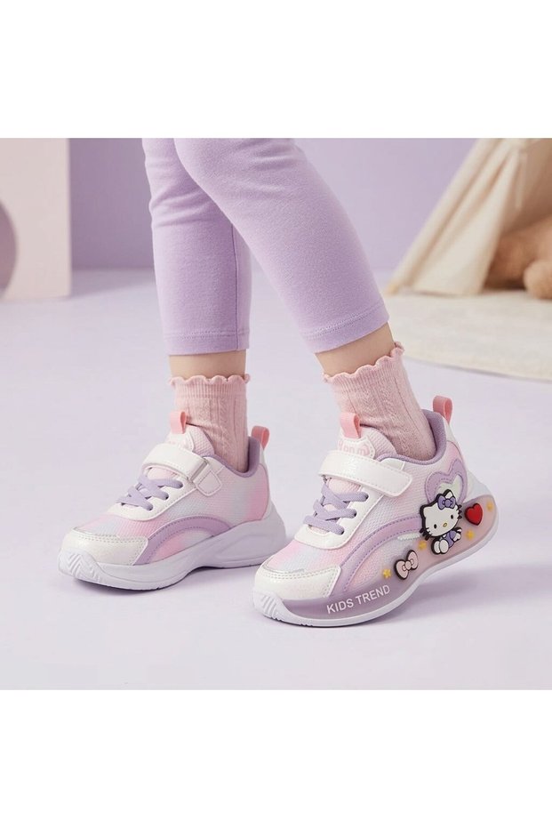 Lightweight Daily Children's Sports Shoes with Velcro Mesh and Cat Heart Figure Accessory Super-100