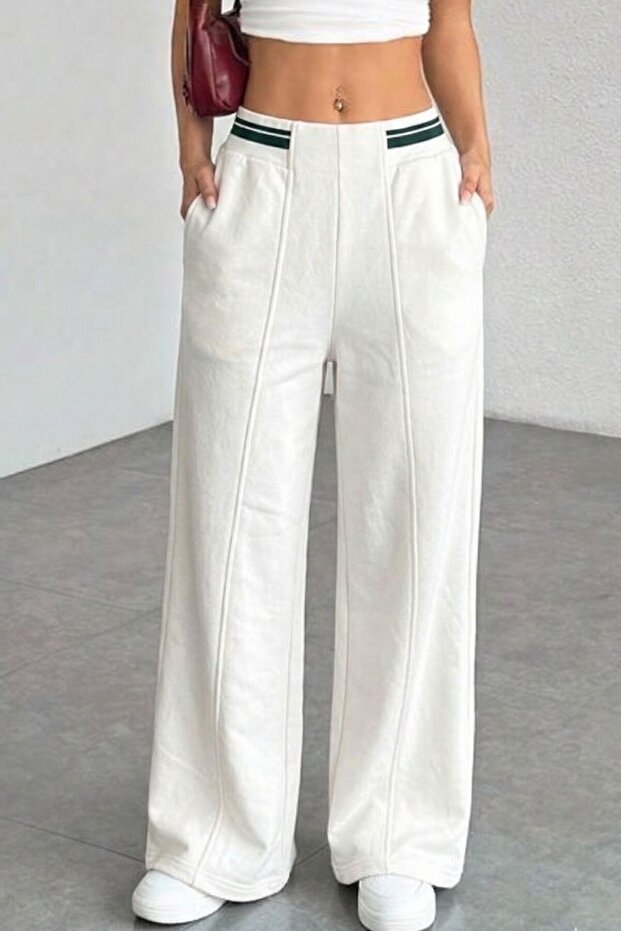 Waist Ribbed Knit detailed Wide-Leg comfortable sweatpants without raising