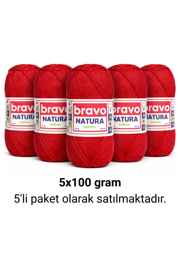 Natura Cotton Red 401 Cotton Yarn 100Gr 200Mt Knitting Yarn Amigurumi Yarn