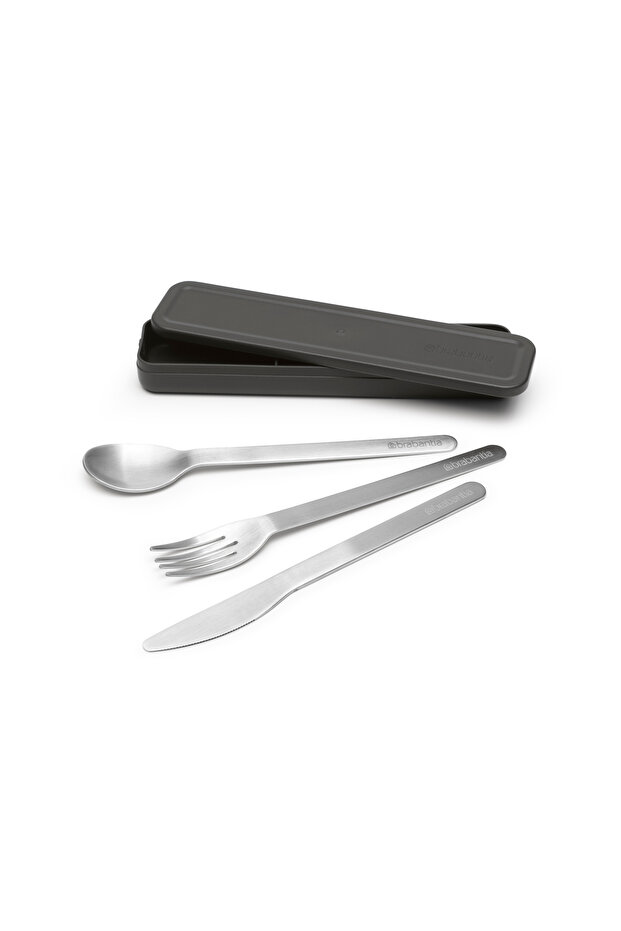 Make&Take Dark Grey 3-Piece Portable Fork Spoon Knife Set