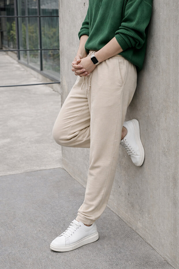 Men's Elastic Trend Basic Loose Beige Linen Trousers - 6