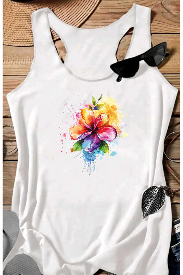Colorful Flower Sleeveless Swimmer Athlete Tshirt for Men Printed