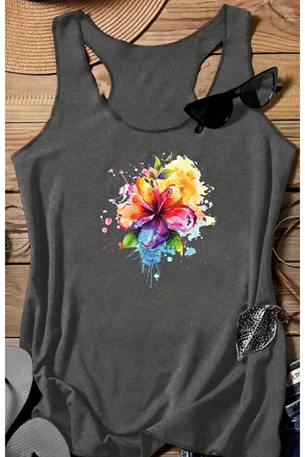 Colorful Flower Sleeveless Swimmer Athlete Tshirt for Men Printed