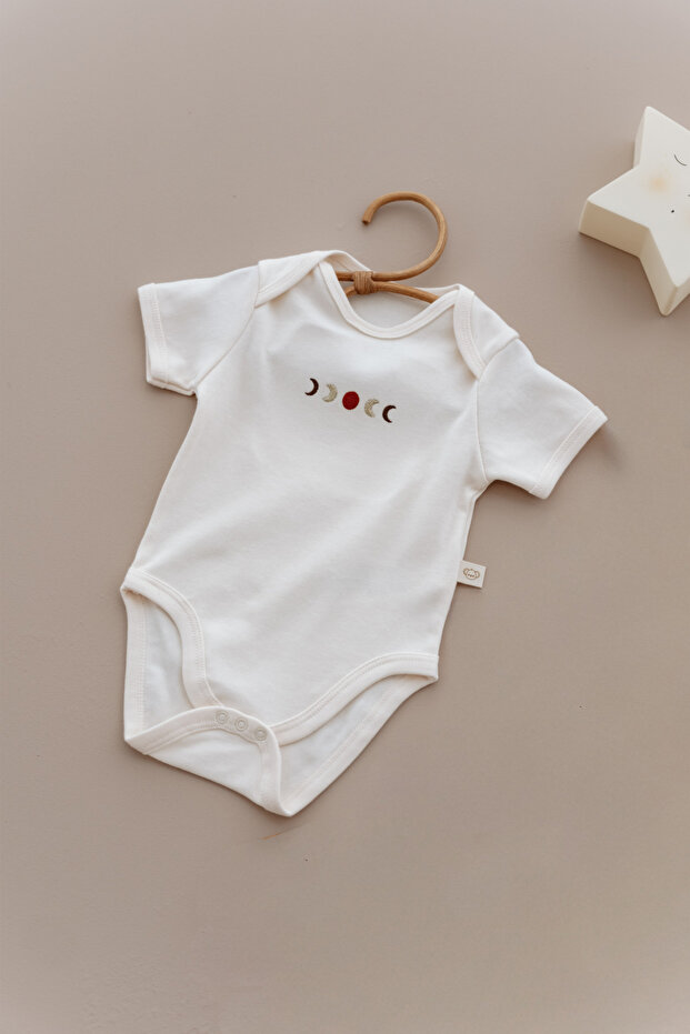 Embroidered Short Sleeve Snap Fastener Baby Bodysuit