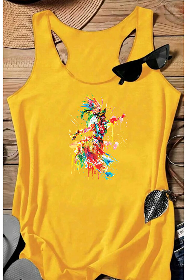 Ethnic Dance B Printed Women's Sleeveless Swimmer Athlete Tshirt