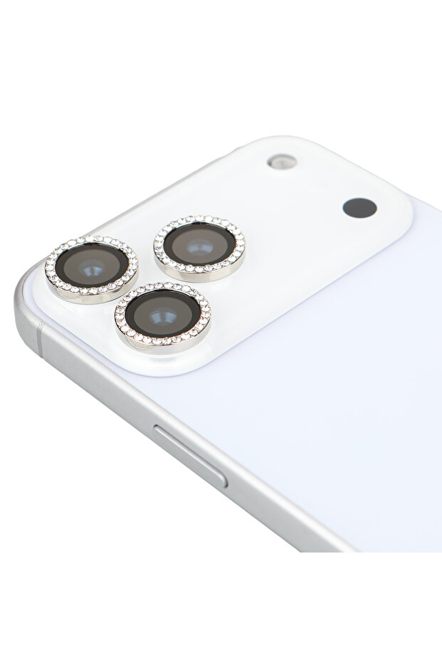 iPhone 17 Pro Max Compatible Diamond Silver Rhinestone Camera Lens Cover Glittery Anti-Refraction Accessory
