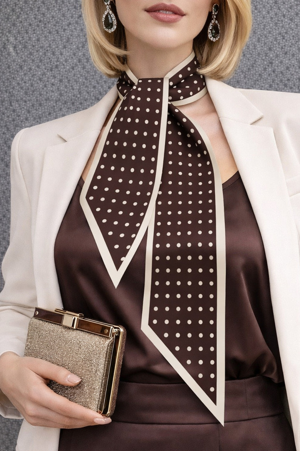 Choose Your Style Narin Nokta Patterned Brown Tie / Scarf / Foulard 105X9 cm