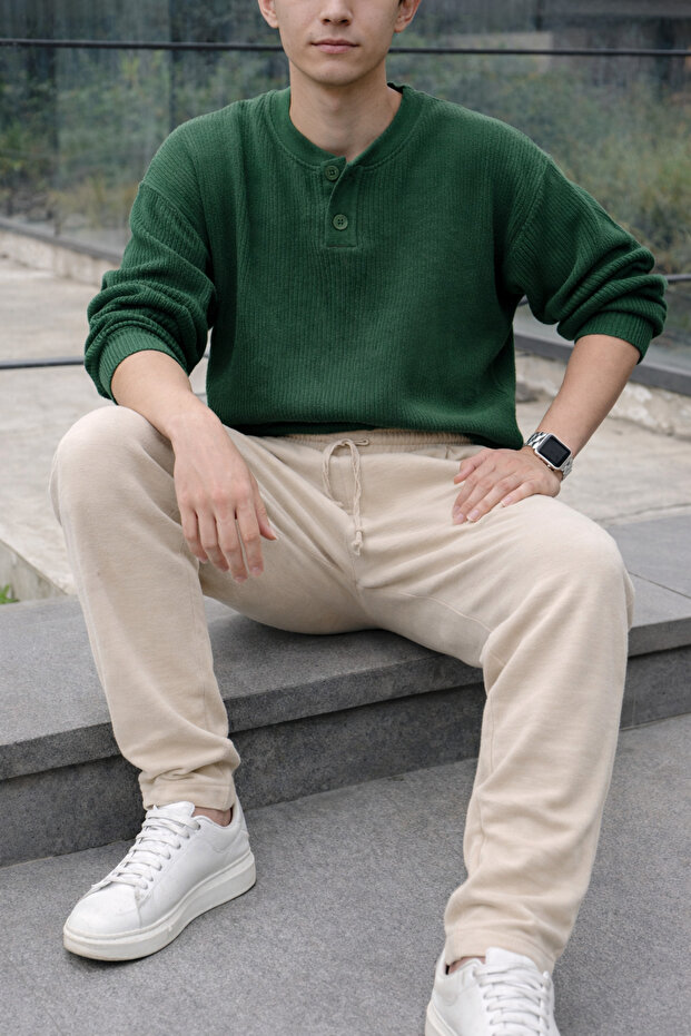 Men's Elastic Trend Basic Loose Beige Linen Trousers - 4