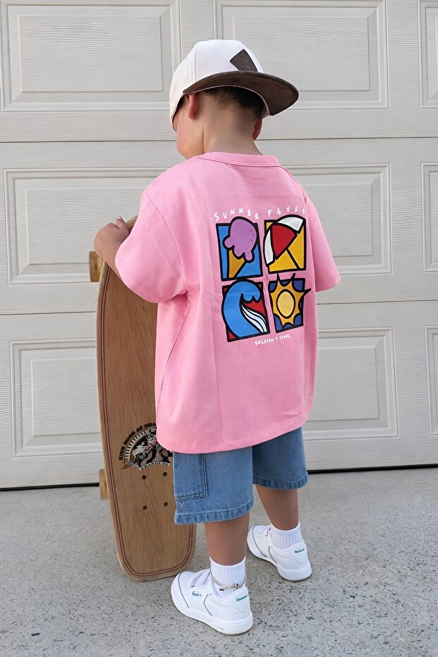 Summer Printed Oversized Unisex Children's T-Shirt 1Gh4