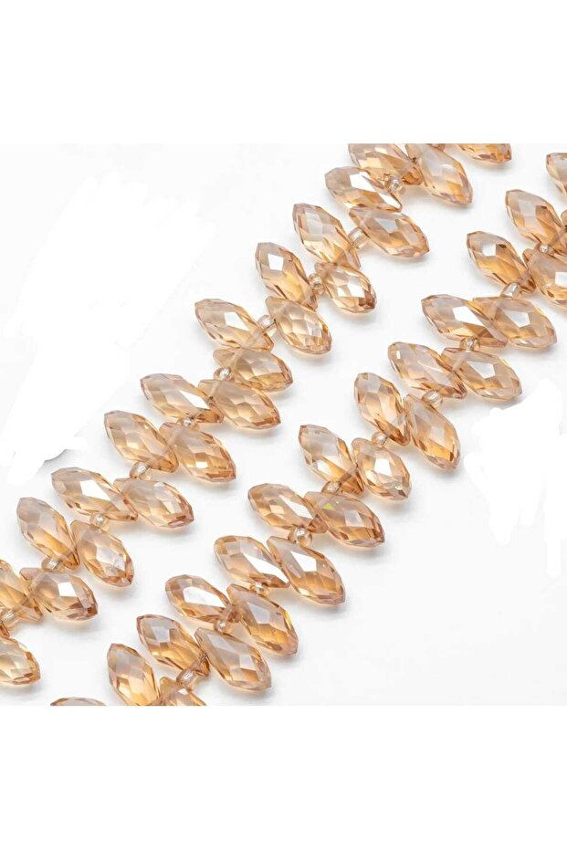 1 String (90Pcs) Crystal Champagne Glass Teardrop Beads Plated Top Drilled Glass Faceted Drop Spacer Beads