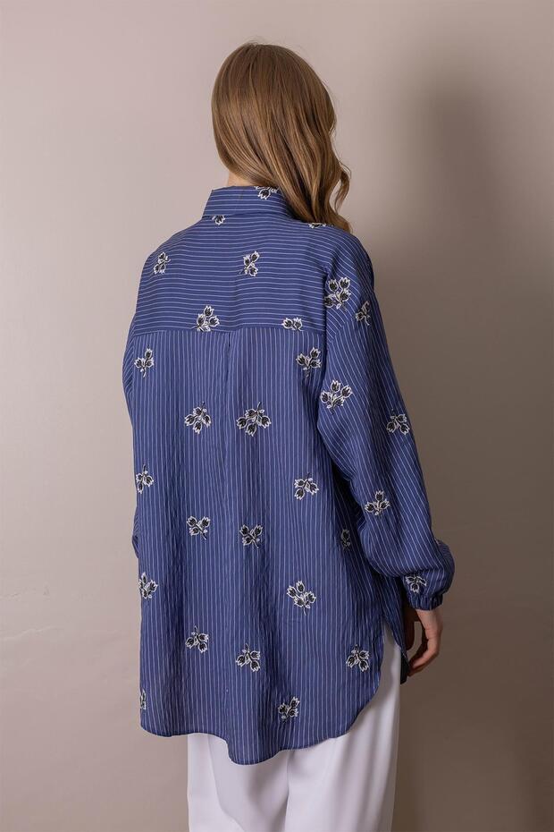 NAKIŞ DETAYLI ÇİZGİLİ GÖMLEK - 3