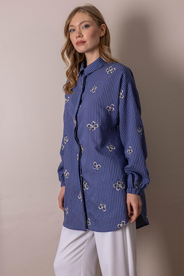 NAKIŞ DETAYLI ÇİZGİLİ GÖMLEK - 4