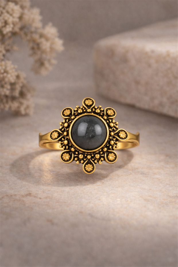 Natural Stone Brass Ring