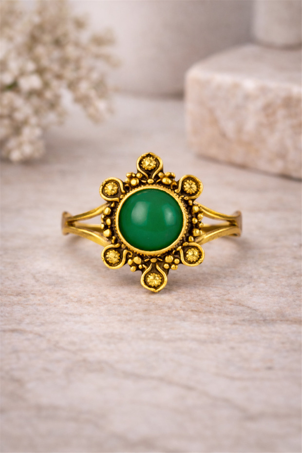 Natural Stone Brass Ring