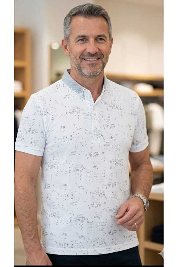 New Season Men's T-Shirt with Buttoned Collar and Without Pockets
