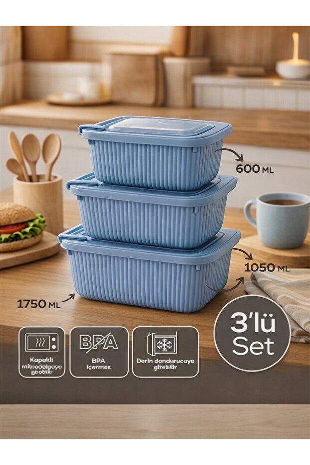 حاوية تخزين مستطيلة الشكل مكونة من 3 قطع، يمكن استخدامها في الميكروويف، خالية من مادة BPA، متوافقة مع الفريزر
