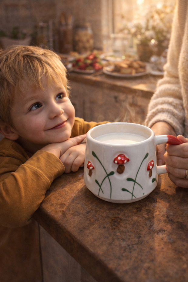 Mushroom Pattern Special Handcrafted Mug 200ml - 3