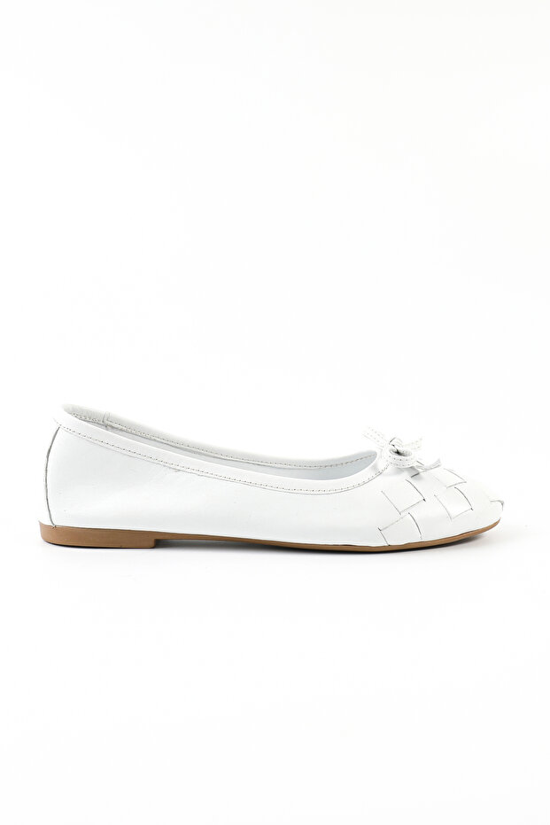 Genuine Leather White Women's Ballet Flats Shoes - Z2210