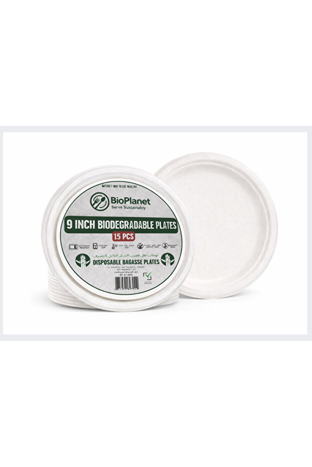 9" Round Plate - 15PCS Sleeve - Biodegradable Bagasse Tableware