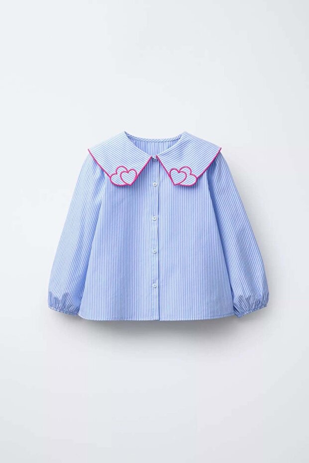 Girl's Baby Collared Heart Embroidered Shirt