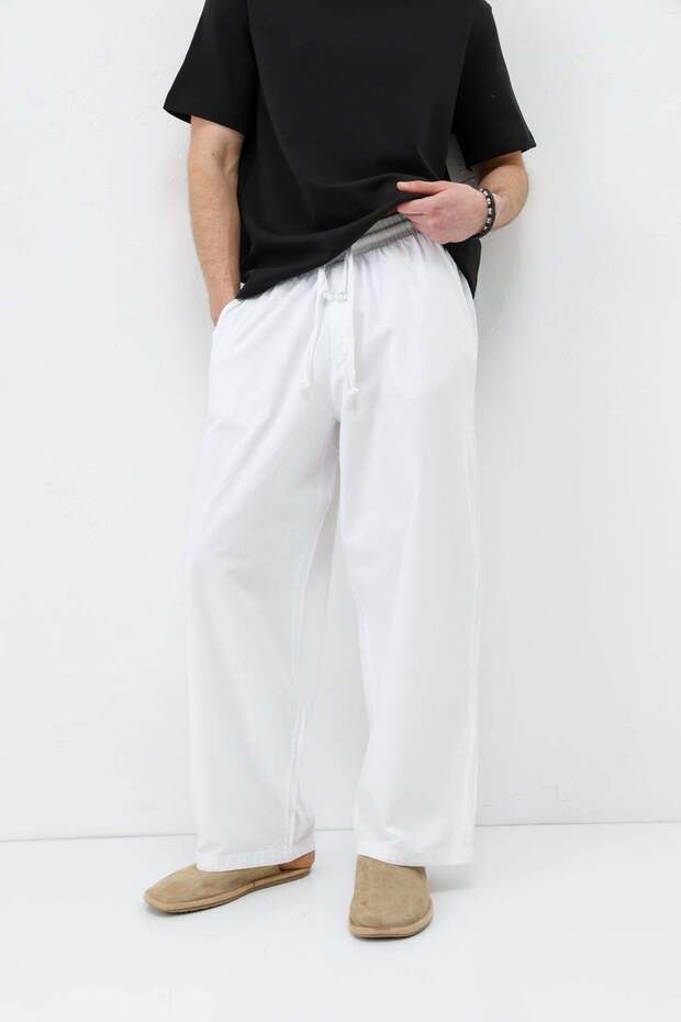 Super baggy fit linen trousers ecru