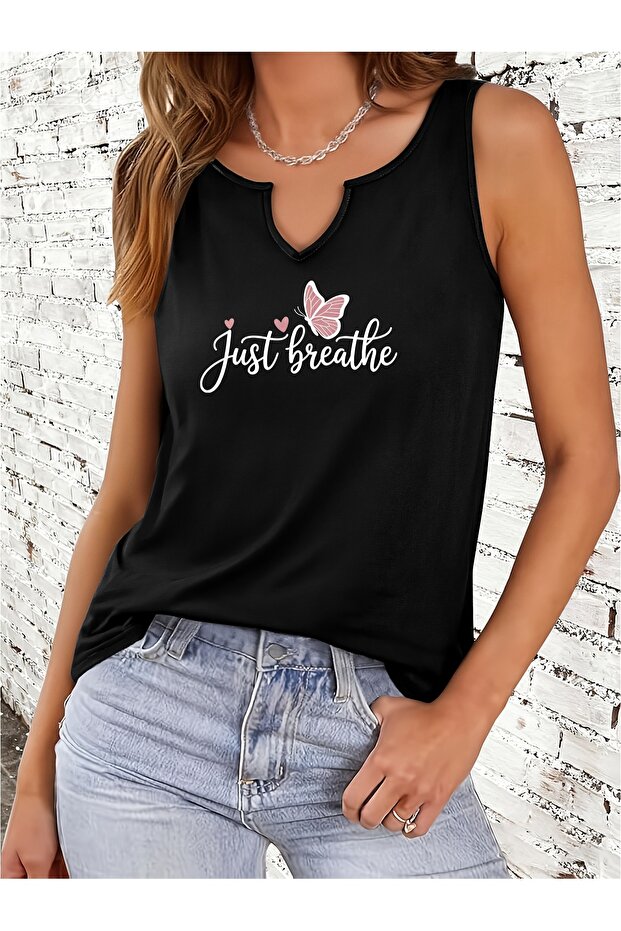 Women's Mix Printed Half V-Neck Sleeveless Regular Fit Comfortable T-Shirt