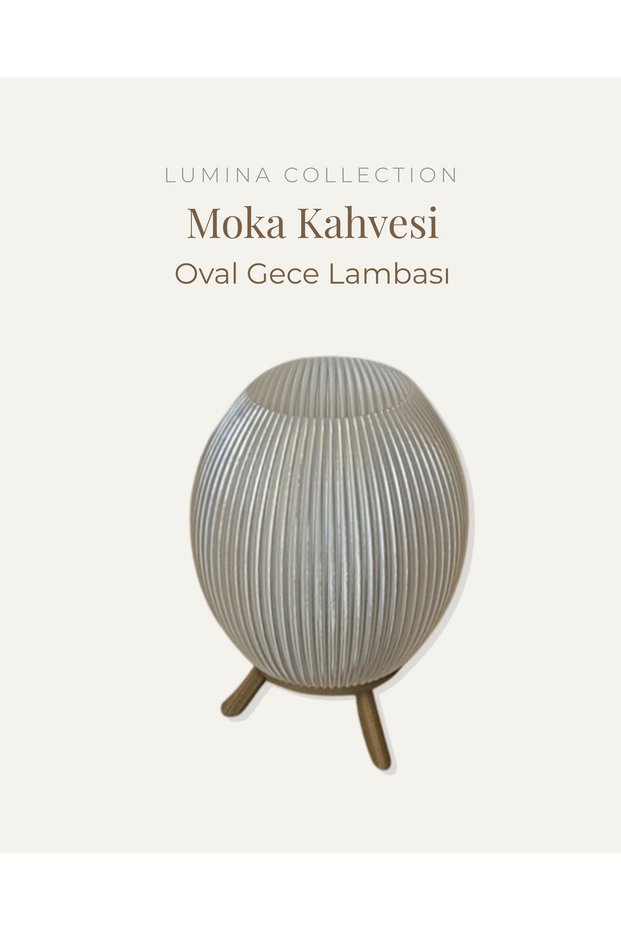 Oval Night Light Mocha Coffee Color Modern Decorative Lampshade Tripod Stand Table Lamp Lumina