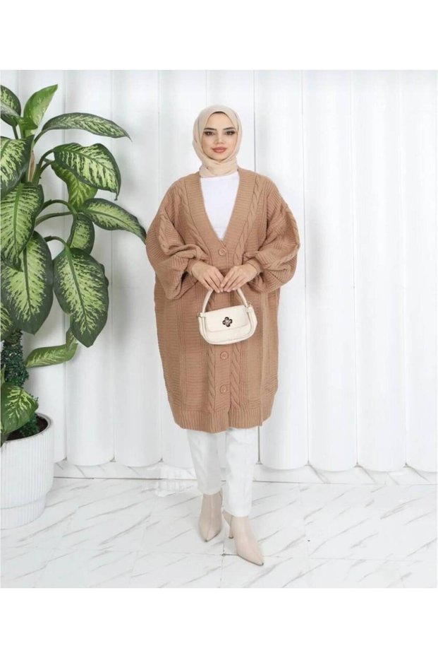 Hair Braided Balloon Sleeve Knitwear Cardigan