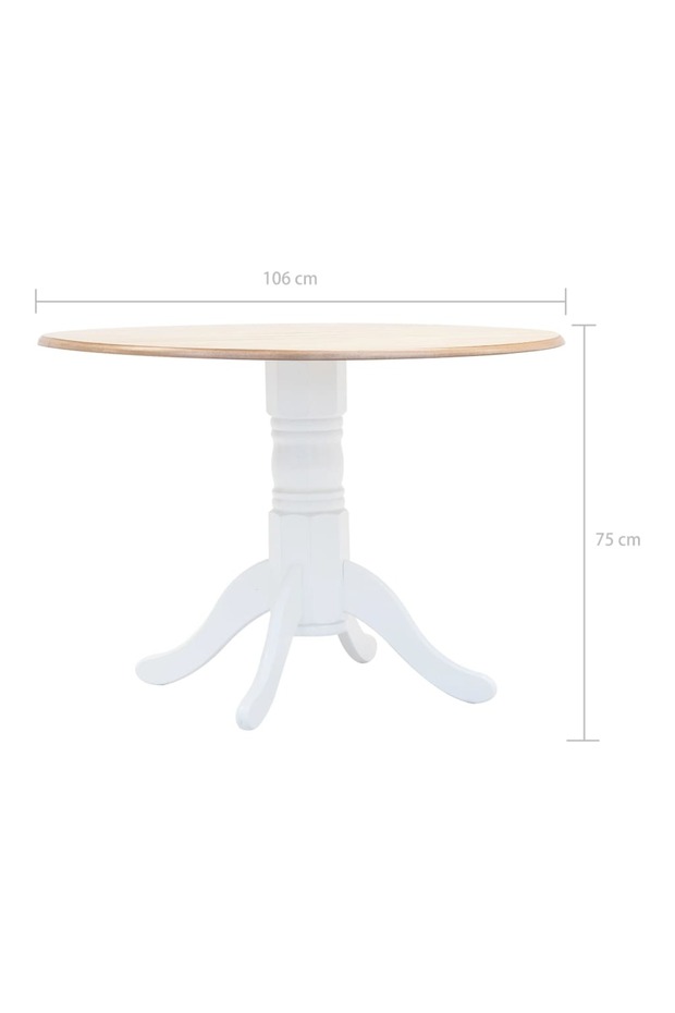 Kitchen table, white and brown, 106 cm, solid rubber wood - 5