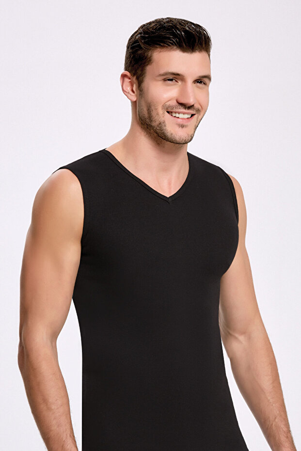 Men's 100% Cotton Pack V-Neck Sleeveless Slim 6-Piece Bodysuit/Tank Top